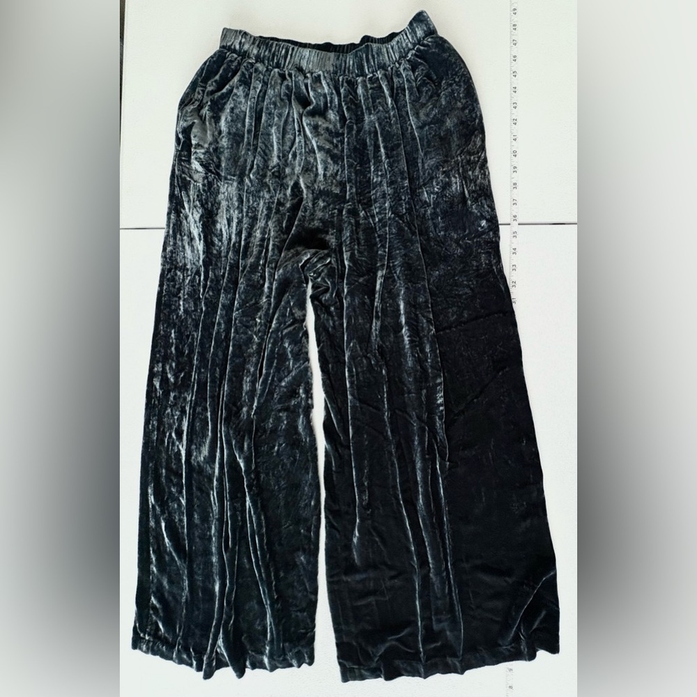 Medium Eileen Fisher Vintage Teal Velvet Wide Leg Rayon Silk Pants
